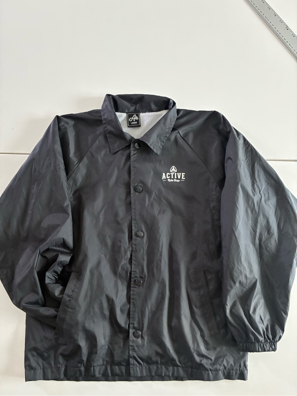 ACTIVE RIDE SHOP L BLACK NYLON WINDBREAKER BUTTON UP JACKET SKATER STYLE#3101